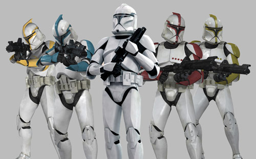 Startroopers standing with their weapons