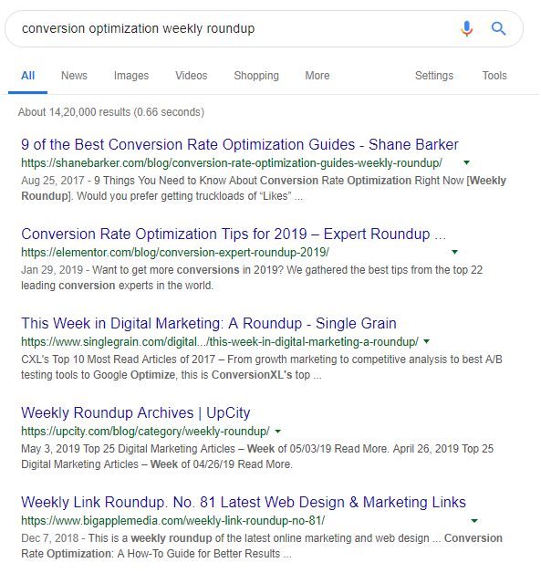 Google Search Result Page Showing Results For A Keyword