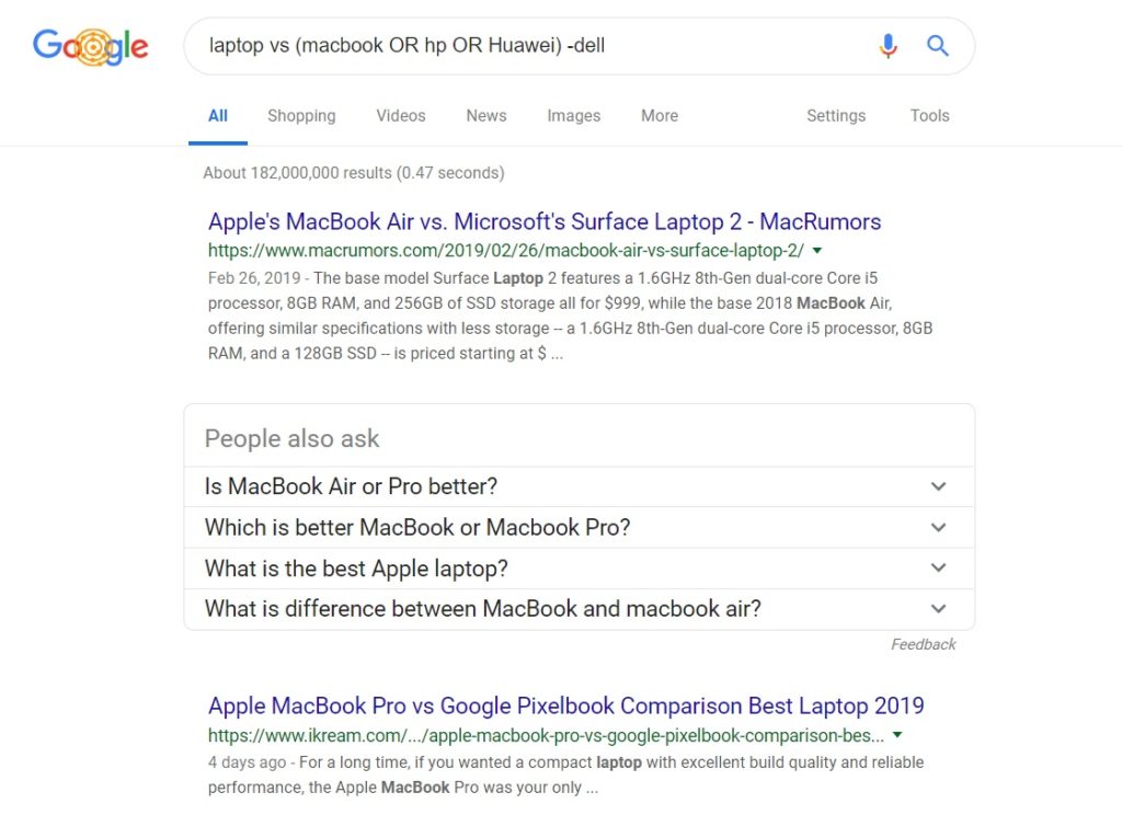 Google OR search operator example